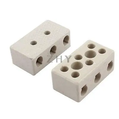 

2 Pcs 10A 2W8H 2 Way 8 Hole Connector Porcelain Ceramic Terminal Block