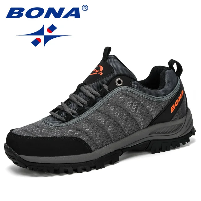 BONA New Arrival Hiking Shoes Man Mountain Climbing Shoes Outdoor Trainer Footwear Men Trekking Sport Sneakers Male Comfy Dark grey orange