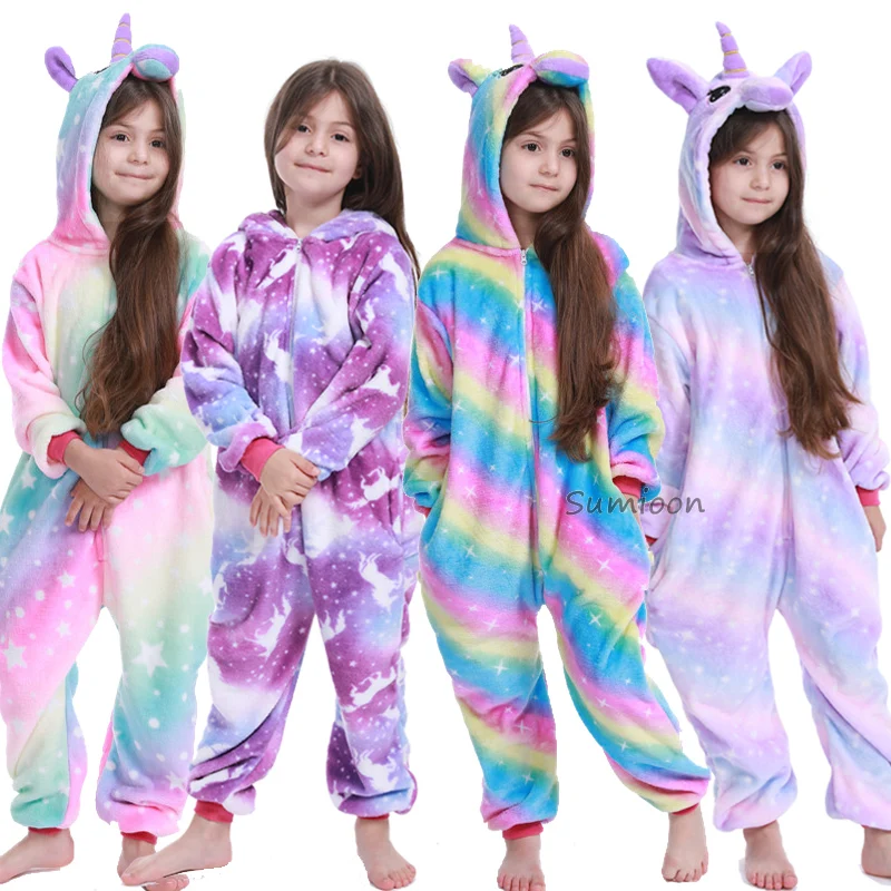 

Kigurumi Unicorn Pajamas Animal Onesie for Children Girls Boys Sleepwear Kids Cartoon Licorne Stitch Pyjama Suit Winter Overalls