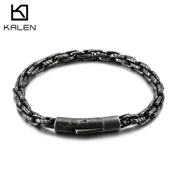 

KALEN Retro Matte Link Chain Bracelet Men 22cm 20cm Stainless Steel Mesh Chain Bangle Homme Jewelry 2020