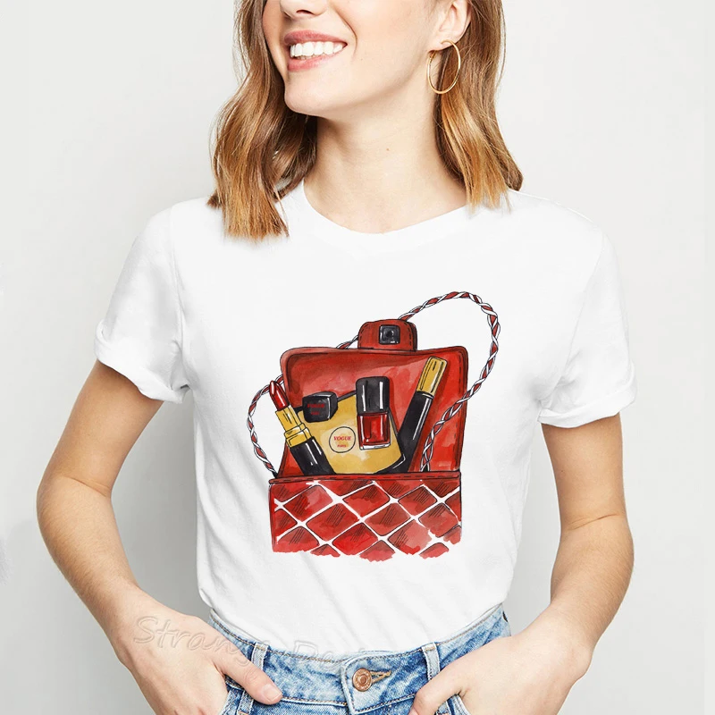 

New Street Style TShirt Women Tshirt Fashion Short Sleeve T Shirt Women Print High-heeled Shoes Bag Print Girls Tops Tees