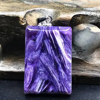 

Real Natural Purple Charoite Pendant Jewelry For Woman Lady Man Crystal Love Gift 925 Silver 22x15x5mm Rectangle Gemstone AAAAA