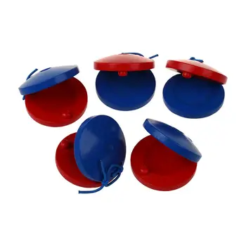

5 parts Round wooden Castanets Musical Instrument toy for children - red and blue