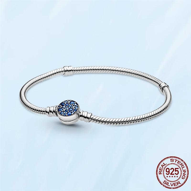 TOP SALE 925 Sterling SILVER Heart Snake Chain Fashion Bracelets For Women Fit Original Pandora Charm Beads Jewelry Gift