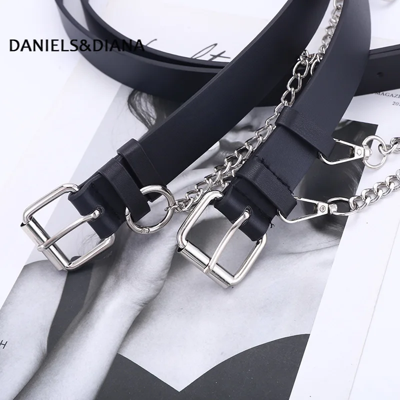 

Punk Chain 2020 New Fashion Belt Adjustable Double/Single Row Hole Eyelet Waistband with Eyelet Chain Decorative Belts