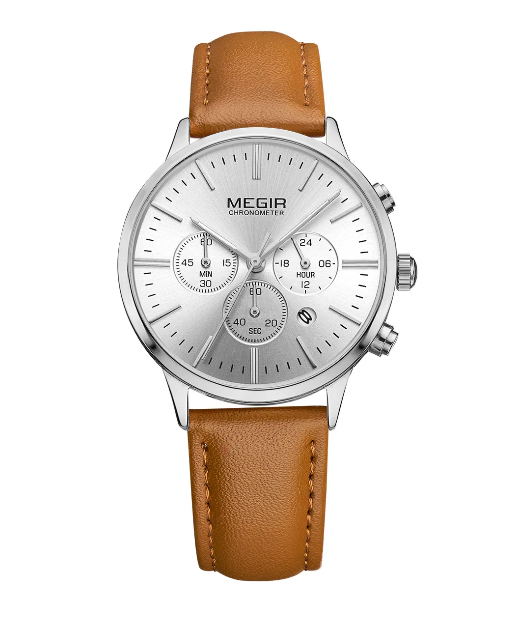 

Megir natural detox gainer Ml2011l Large Dial Three-Eyed Multi-functional Casual Business Couples Leather Belt Quartz Watch