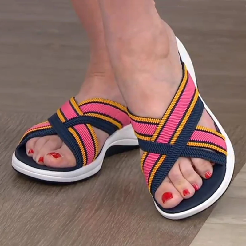 KAMUCC Women Slippers Platform Mesh Open Toe Mixed Color Wedges Female Sandals Summer Outdoor Beach slipper women Shoes Comfy