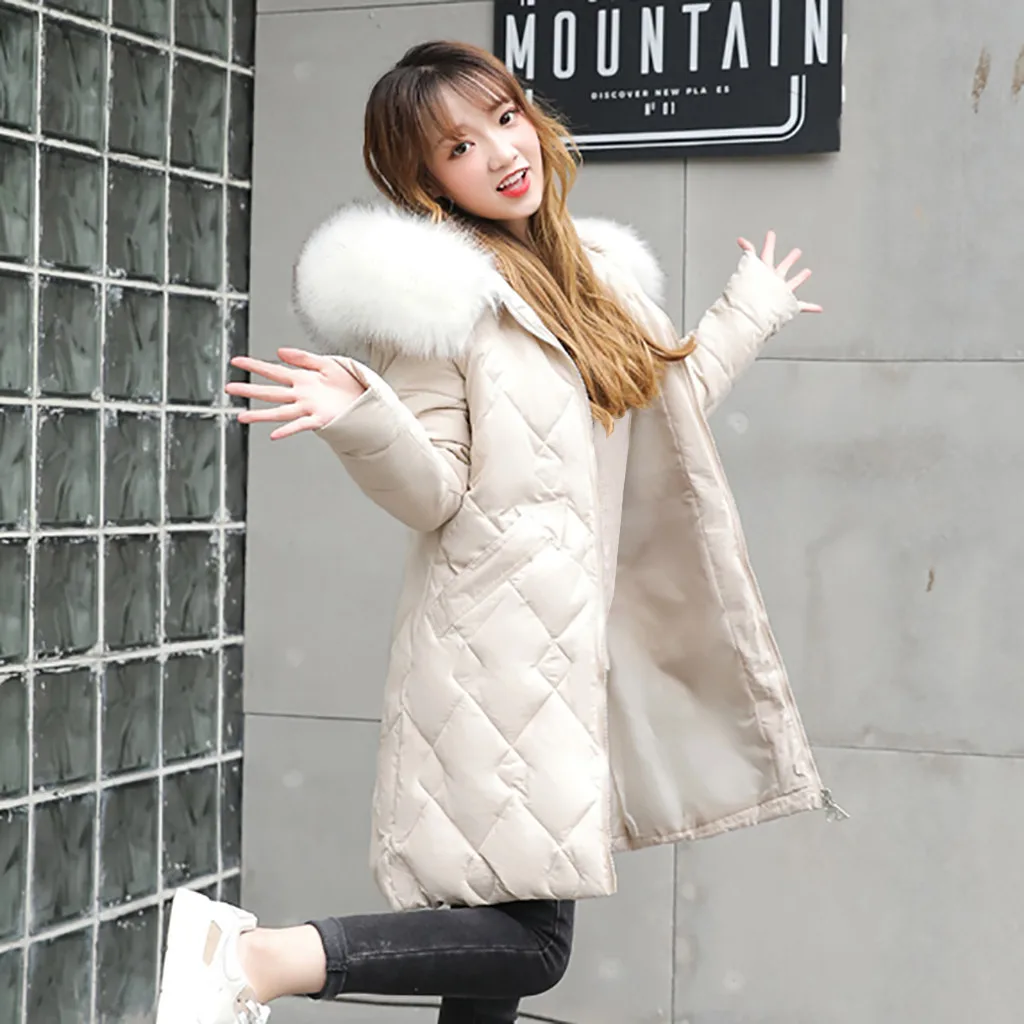 

Women's Down JacketWomen Winter Warm Coat Hooded Thick Warm Loose Jacket Long Overcoat Women's Park Feminine Coat