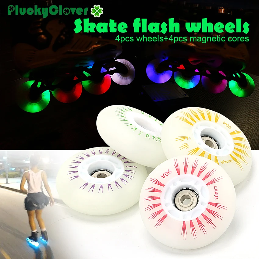 4pcs Flashing Inline Roller Skates Wheel 60mm 64mm 68mm 70mm Flash Wheel PU Sliding Skate Slalom Wheels Kids