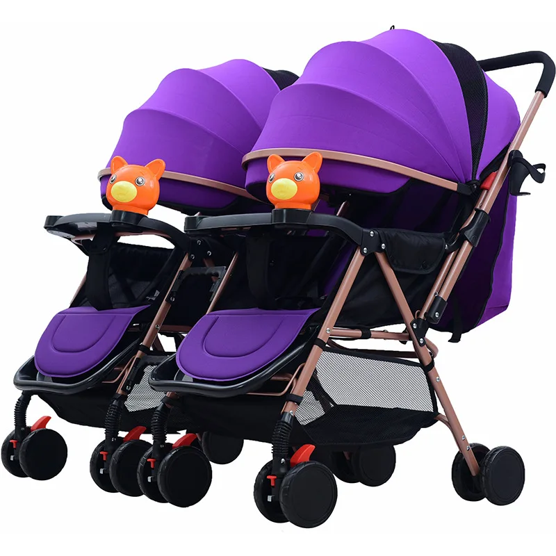 Коляска для малышей-близнецов Съемная двухсторонняя двойная легкая может сидеть, может лежать складывающаяся многоклубная тележка двойная коляска-коляска - Цвет: purple