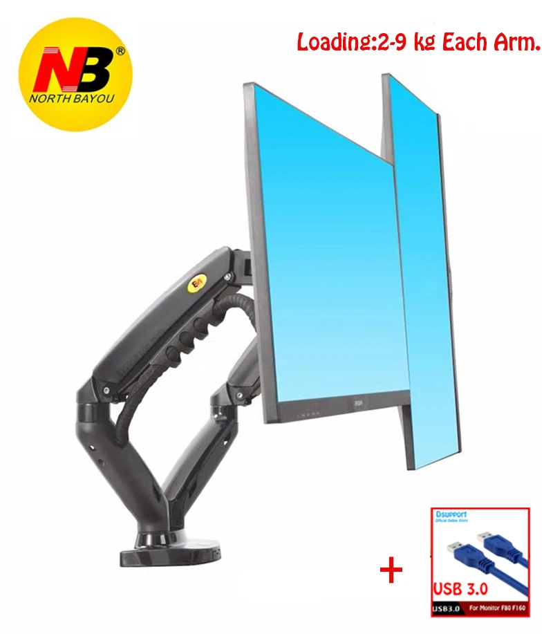 Mola de Gás Monitor de Movimento Suporte de Montagem Nova Graus Desktop 17 -27 Monitor Duplo Suporte Braço Completo Carga 2-9kg Cada 2020 nb F160 360 Mod. 1480933