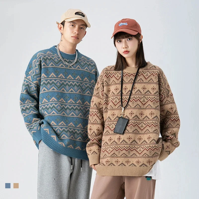 

HAWAIFISH Mens Sweaters 2021 Autumn Winter New Retro Couple Sweater Loose Casual All-match Sweater Mens Sweaters And Pullovers