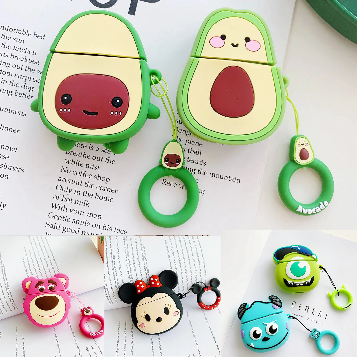

For AirPods Case Cute Peach avocado Cartoon with Loop cover cartoon Wireless Earphone Case For Air pods2 silicon headphone cover