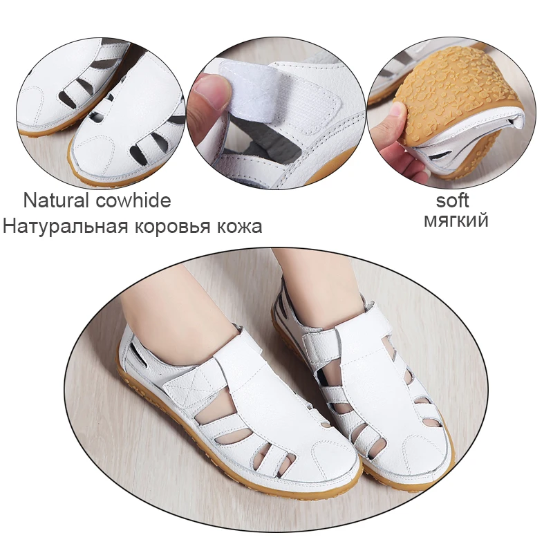 Summer Women Gladiator Sandals Ladies Hollow Casual Comfortable Soft Leather Skin Genuine Leather Flat Beach Sandals women sandals,women flats,comfortable sandals