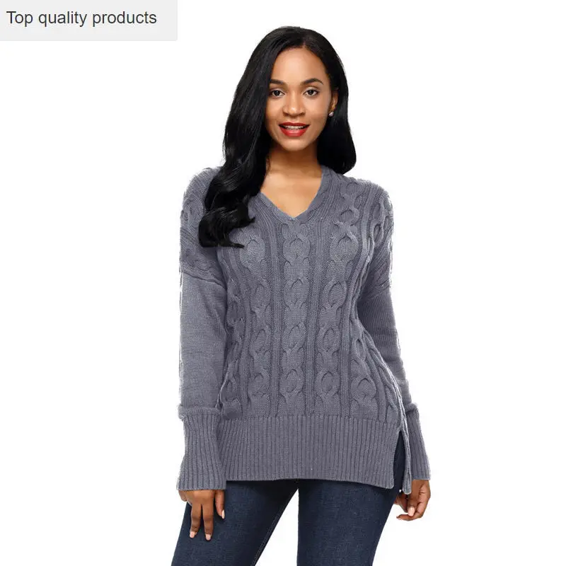 Sweaters Fashion 2020 Women Autumn Spring Ripped Sweater Pullovers Loose Casual Vintage V-neck Solid Knit Tops Knitwear AC133 | Женская