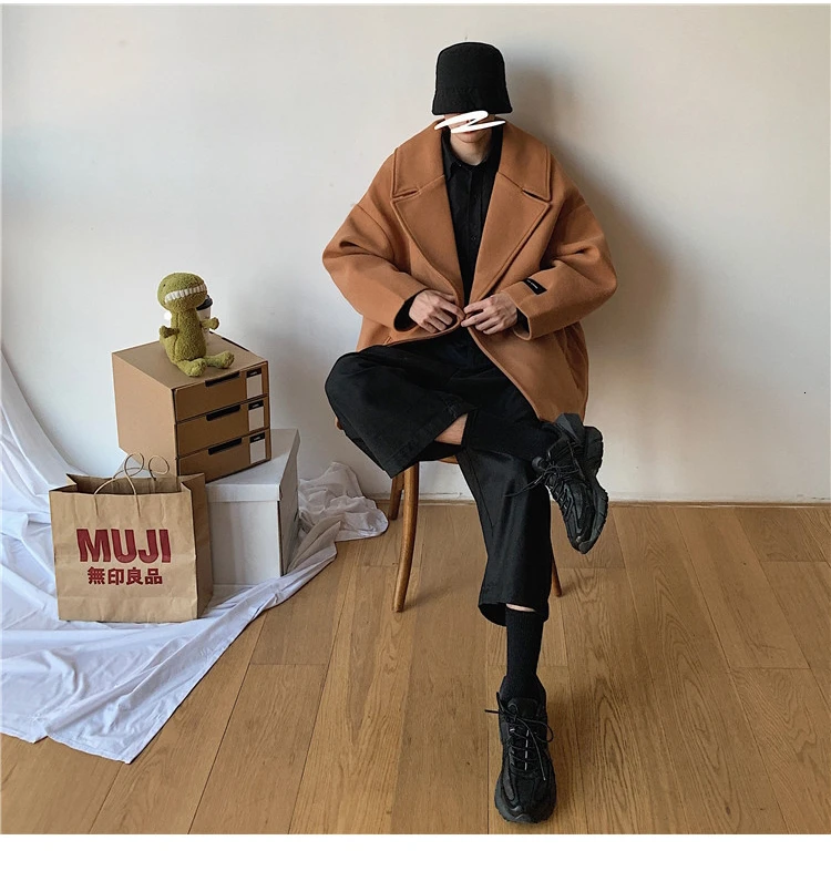 Men's Woolen Blends Snow Jacket Thickening Coat Loose Cashmere Wool Trench Overcoat Parkas Cotton-padded Clothes M-2XL