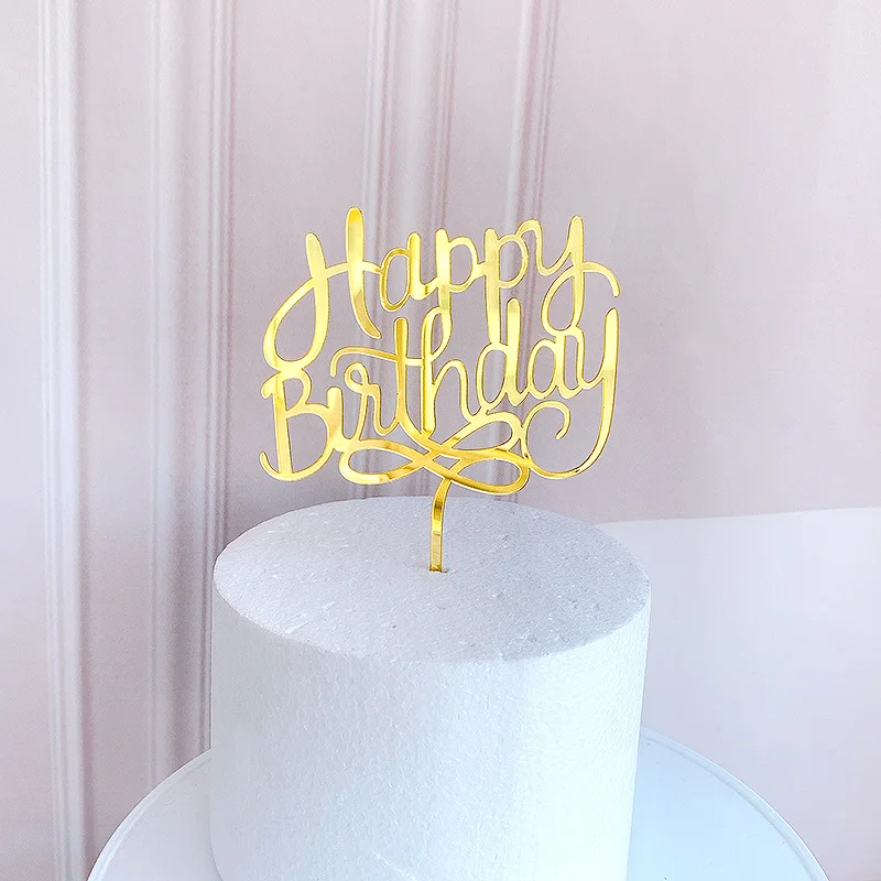 Promotional Items New Happy Birthday Acrylic Cake Topper Rose Gold Mirror For Kids Party Decorations | Дом и сад