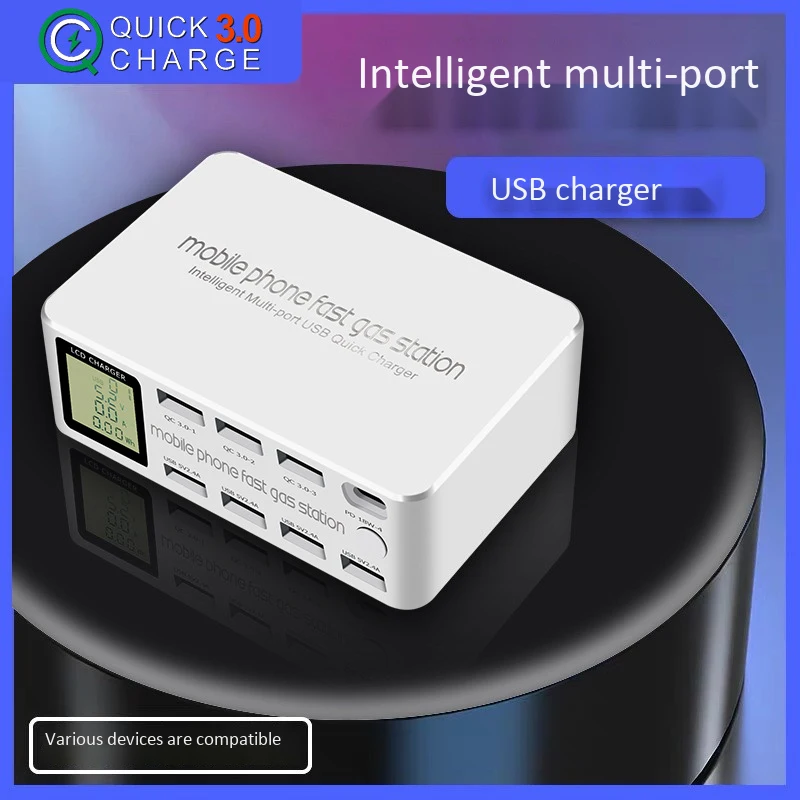 8 портов Смарт USB зарядное устройство 100 Вт Быстрая зарядка 3 0 PD LCD Мульти станция EU