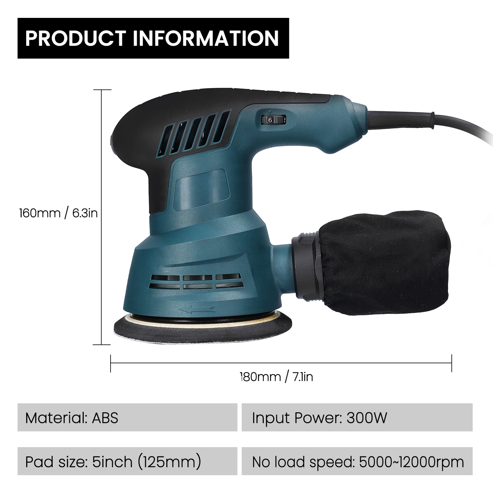 300W Electric Eccentric Sander electric grinder electric sander cordless sander 125mm Sanding Plate Electric Sander Wood Processing Furniture Car Polishing Machine Power Tools