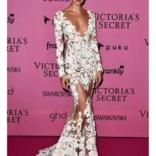 Прозрачные Формальные платья знаменитостей, Русалка с v-образным вырезом с длинным рукавом Аппликации Кружева Длинные вечерние платья с красной ковровой дорожкой