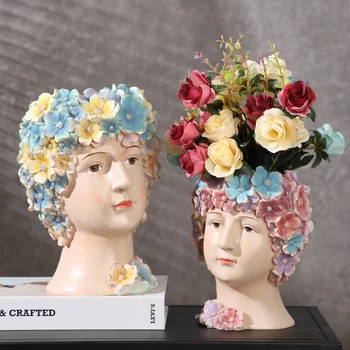 

Nordic Creative Flower Girl Head Portraits FlowerPot Living Home Decor Flower Arrangement Vase Christmas Gifts A1639 Decoration