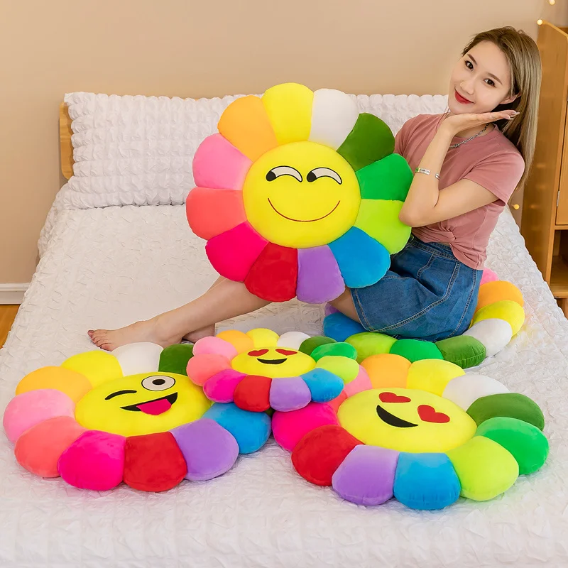 Cute Sunflower Pillow Plush Soft Pillow Seat Cushion Baby Kids Floor Play Mat Chair Cushion Sofa For Home Car Decor Pillow Gifts