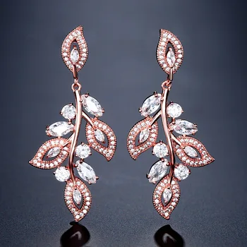 

fashion rose gold leaf drop earring for women gift jewelry
