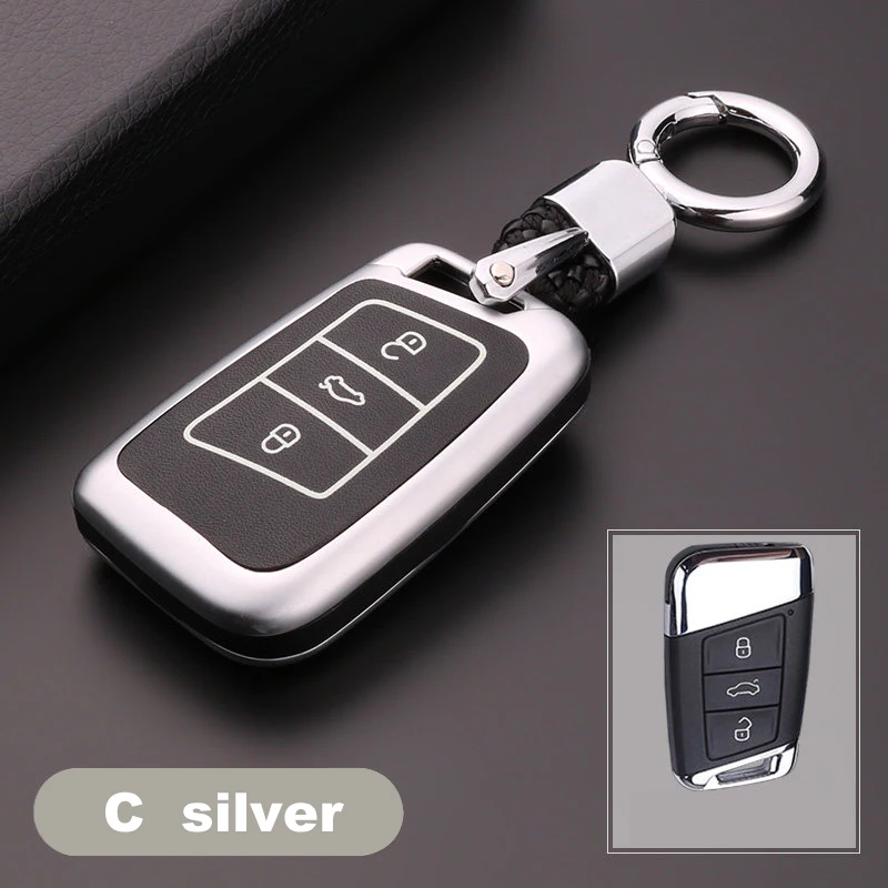 C silver Luminous Leather Car-Styling Key Cover Case For Skoda Kodiaq Rapid Octavia 1 2 A5 A7 Superb A7 Yeti For VW Golf 7 GTI MK7 Tiguan - Название цвета: C silver