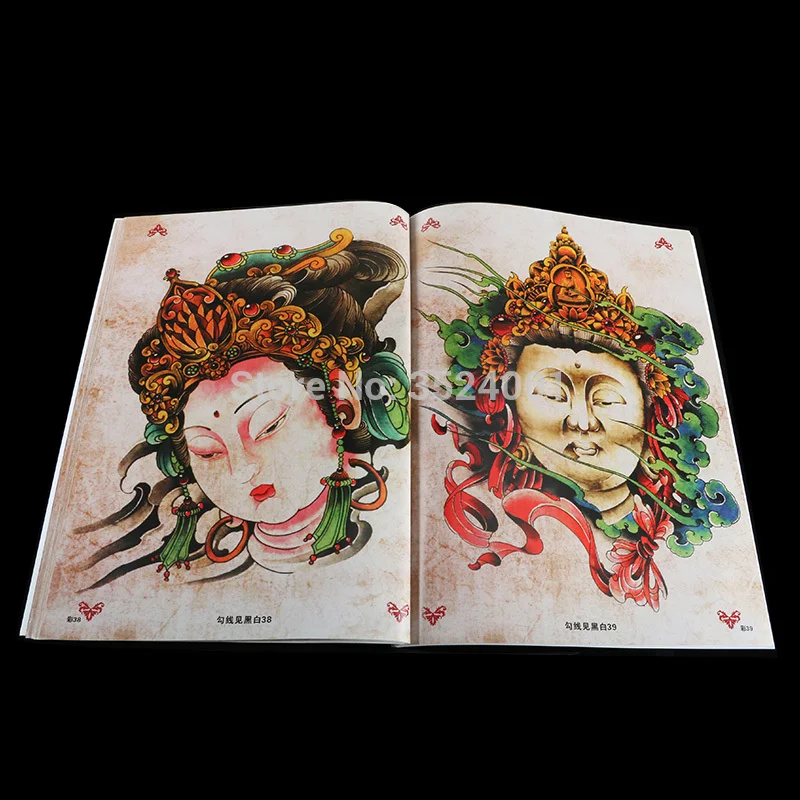 1 шт А4 Размер Татуировка Flsh Book Hannya Череп Призрак Будда Цветок дракон живопись Справочная Книга