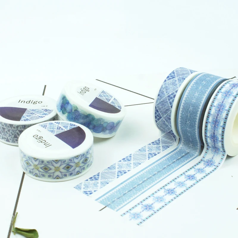 Masking tape Original art small fresh Washi indigo-line decorative pattern DIY border decoration stickers | Канцтовары для офиса и