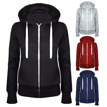 

Casual Women Solid Color Long Sleeve Hoodie Winter Warm Zipper Hooded Sweatshirt Women's Hoodie Long Sleeve Zipper Closure Sweat