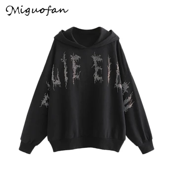 

Miguofan Black Women Jacket Sports chamarras de mujer sweatershirt Loose Hoodie Letter Casual Coat Tops Winter Femme 2020 new