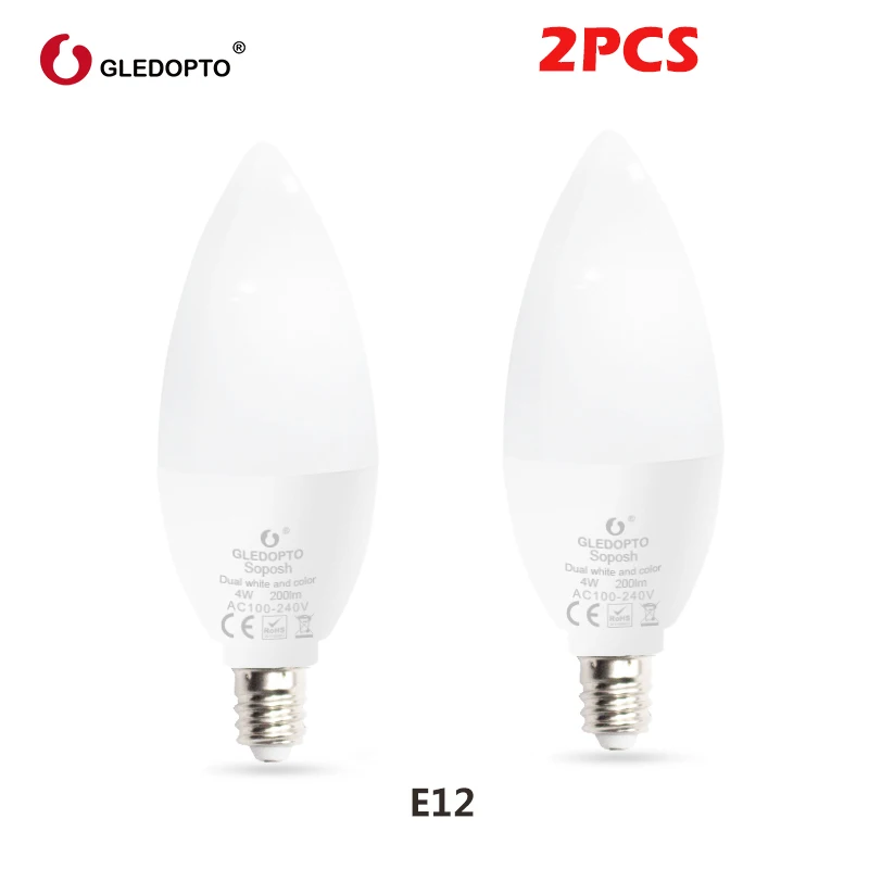 2pcs E12 G светодиодный OPTO прочный E12/E14 Zigbee RGB+ CCT светодиодный 4 Вт светильник-свеча декоративная лампа с регулируемой яркостью совместима с Amazon Echo Plus AC - Комплект: 2pcs E12