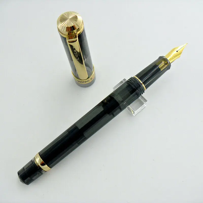

Wing Sung 698 Piston Fountain Pen Translucent Black with golden clip Ink Pen Fine Nib Stationery Office school supplies Writing