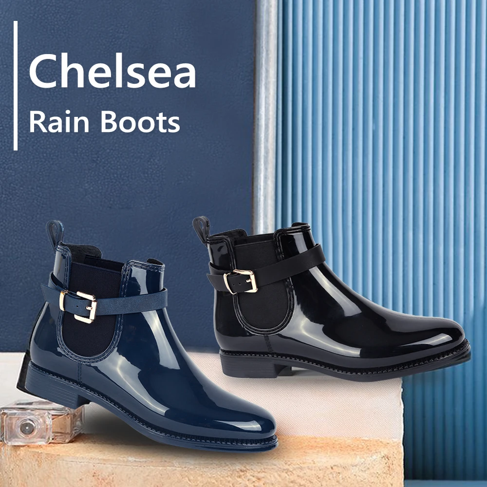 MaxMuxun Women's Rubber Ankle Rain Boots Black Fringe Causal Snow
Booties Female Waterproof Slip On Chunky Footwear Shoes