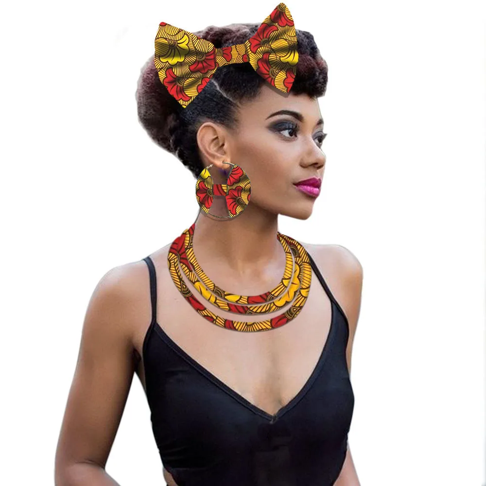 African collier necklace ethnic Nigerian fabric necklace Ankara jewelry necklace earring bow tie set (1)