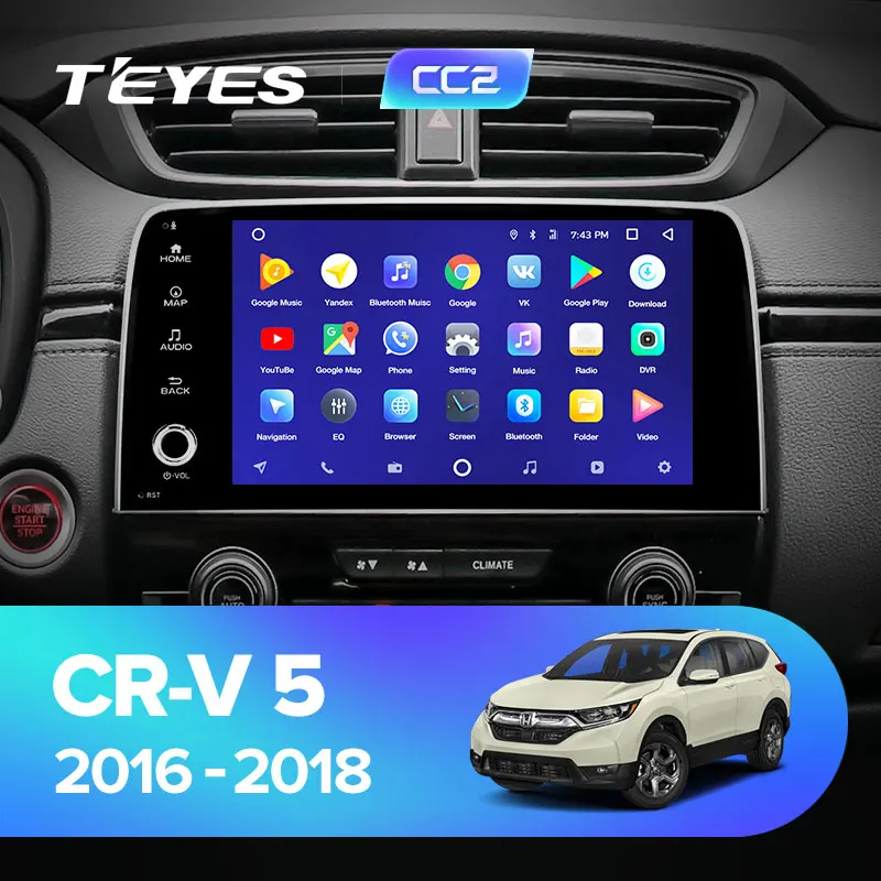 TEYES CC2 Штатная магнитола для Хонда ЦРВ ЦР-В 5 Honda CRV CR-V 5 RT RW Android 8.1, до 8-ЯДЕР, до 4+ 64ГБ 32EQ+ DSP 2DIN автомагнитола 2 DIN DVD GPS мультимедиа автомобиля головное устройство