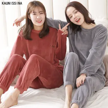 

Women's Winter Sleepwear Flannel Velvet Pajamas Sets Thick Loose Casual Soft Warm Homewear Female Pajama Suit Loungewear