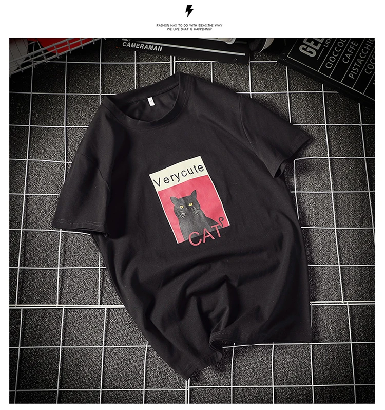 Красивая популярная Повседневная хлопковая футболка, Мужская футболка, модная Высококачественная футболка с коротким рукавом, Camisetas, с рисунком кота, свободные топы, футболки, 5XL