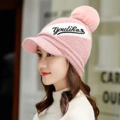 Зимняя шапка Skullies Beanies, модные шапки для женщин и девочек, теплый шарф из синели, набор шапок, Балаклава, маска, шапка, вязаная шапка - Цвет: pink Single hat