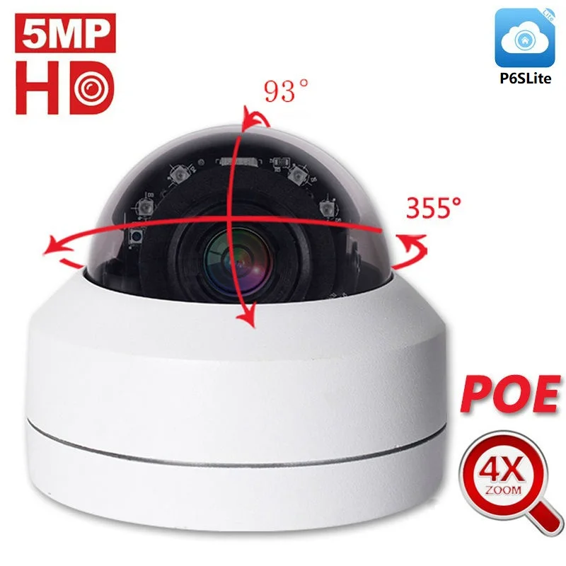 

Outdoor 1080P 2MP 5MP POE PTZ Security IP Camera 2592x1944P Super HD 4X Optical Zoom PTZ Dome Camera Vandal-Proof P6SLite
