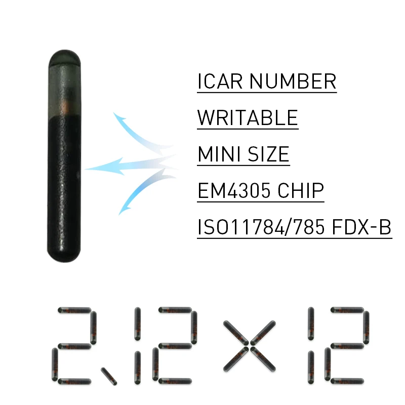 Microchip de FDX-A T5577, 2,12x12mm Rfid, transpondedor de Animal doméstico, tubo de vidrio de 125khz, etiqueta Rfid, chip de implante, 1 unidad
