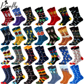 

PEONFLY Funny Men Socks Cute Cartoon Fruit Avocado Pizza Happy Socks Casual Harajuku Hip Hop Cotton Calcetines Christmas Gift