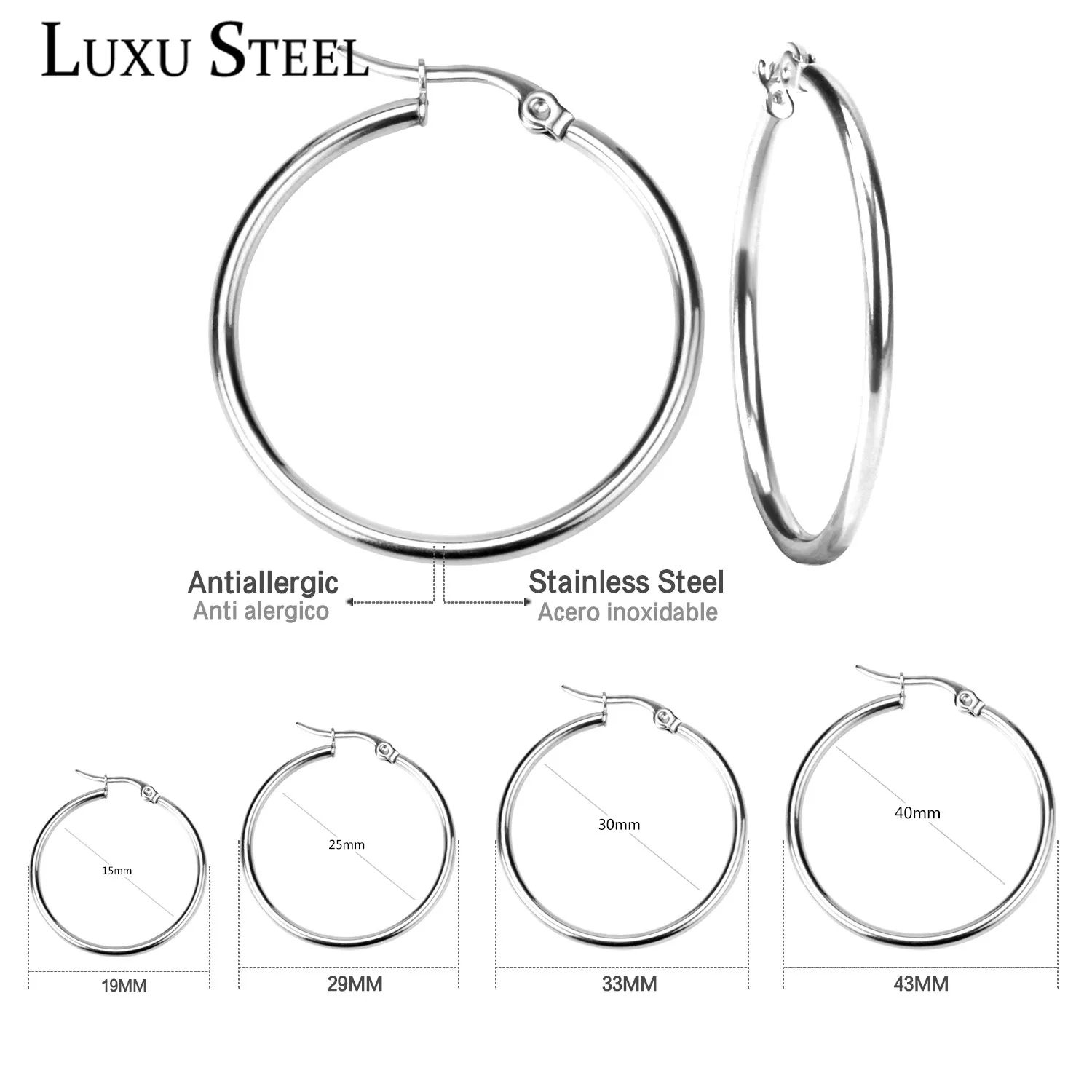 Earrings Circle Stainless Round Nickel-Free LUXUSTEEL Aretes Fashion Brinco Lead 1pair