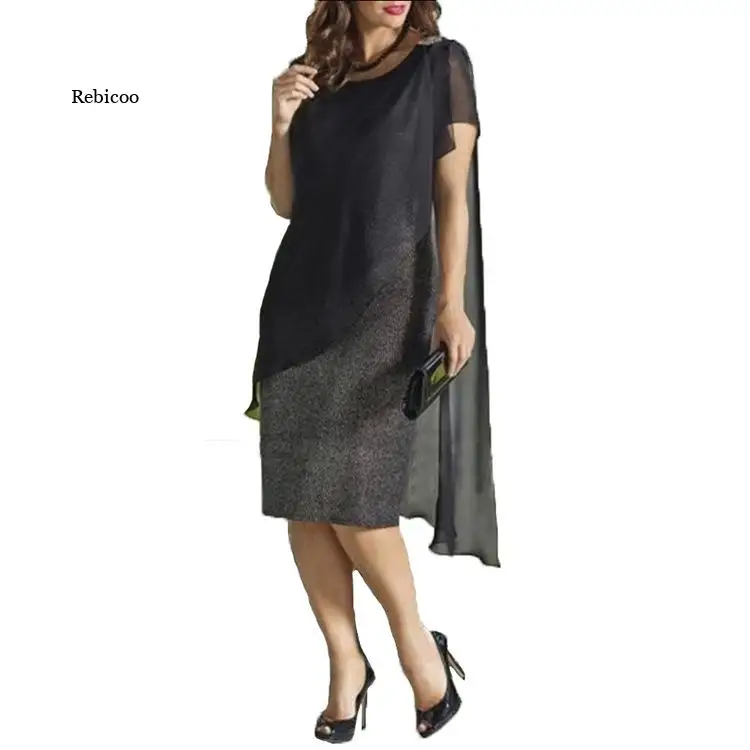 

Soild Color Chiffon Fake Two-Piece Slim Bag Hip Sexy Dress for Women Regular O-Neck New Elegent Women Dress S-5Xl