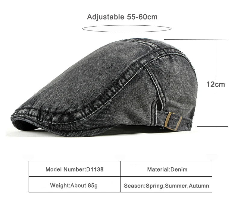 men's cotton beret hat Wuaumx Simple Washed Denim Berets Hat Men Women Spring Summer Peaked Flat Cap Artist Duckbill Hat Casual Herringbone Newsboy Cap mens fleece beret