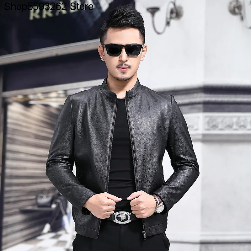 

Haining Genuine Leather Leather Coat Men Head Layer Cowhide Short Money Collar Leather Jacket Autumn Thin Section Slim Fit