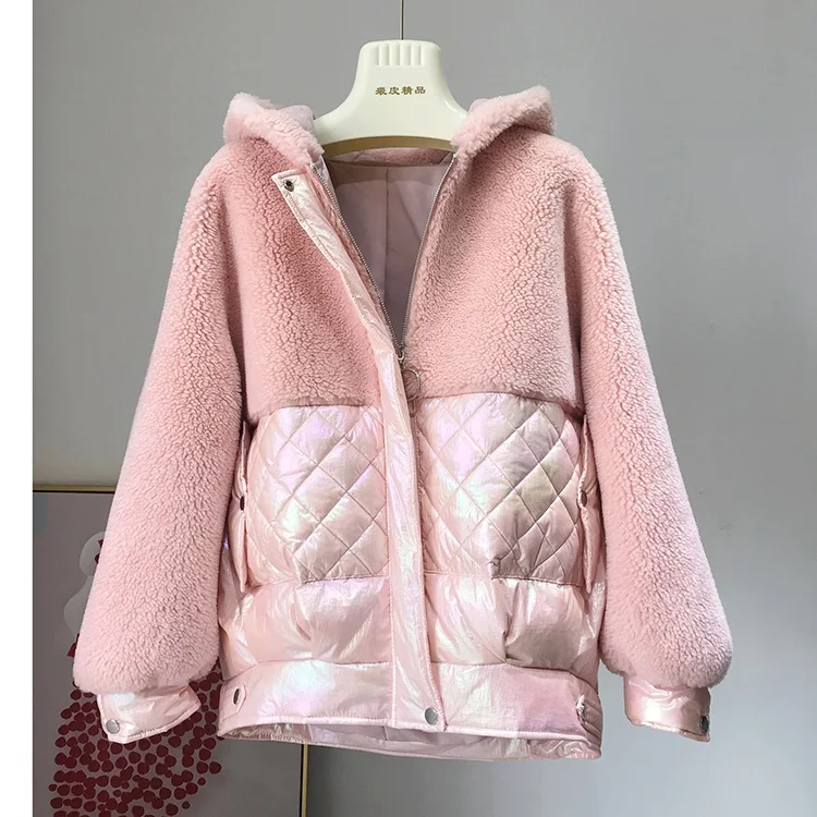 Новые куртки для женщин зимние пуховики и пальто верхняя одежда из овечьего меха оверсайз зимняя женская толстовка с капюшоном «летучая мышь» - Цвет: pink