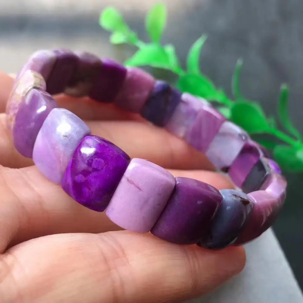 

12x9mm Natural Sugilite Bangle Bracelet Woman Men Anticancer Gemstone Rectangle Beads Crystal Stretch Jewelry AAAAA Certificate