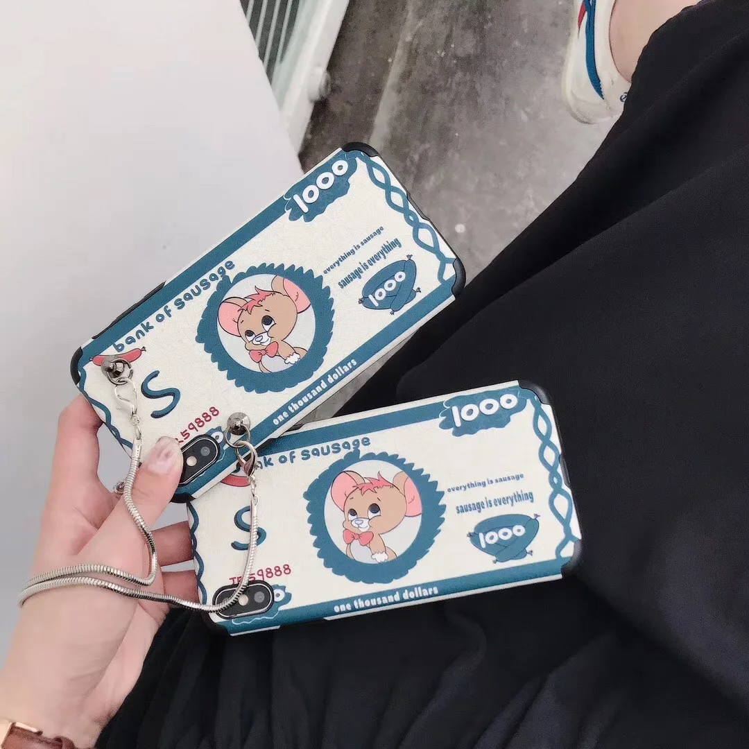 

Illustration dollar phone case For iphone XR case For iphone 6 case For iphone X Xs Max 6S 7 8 Plus Cell phone case with chain